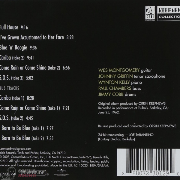 Wes Montgomery Full House (Keepnews Collection) CD